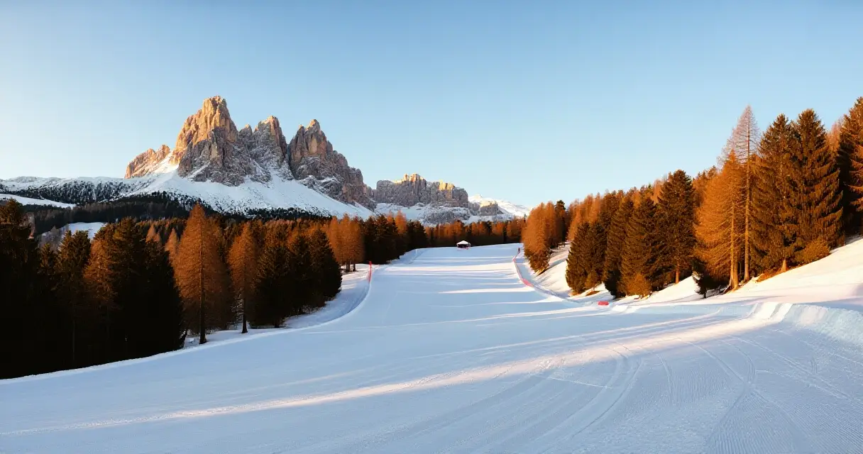 Luminen alppirinne Italian Dolomiiteilla talviolympialaisten 2026 maisemassa